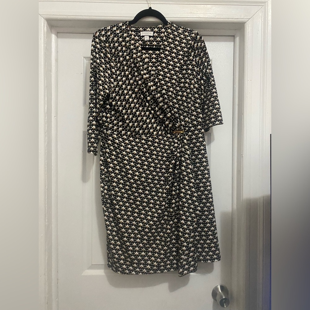 Charter Club Black and Cream Geometric Wrap Midi Dress